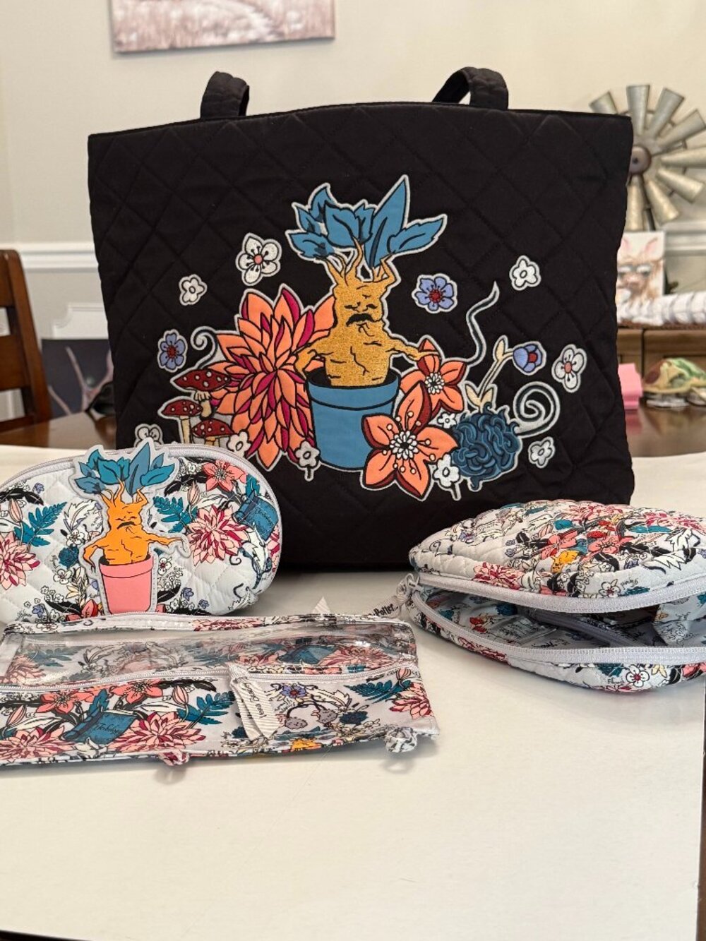 Vera Bradley Harry Potter Bag set: Black Mandrake Tote, With 3 Herbology Bags!